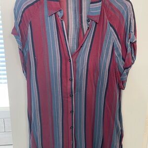 BDG Red and Blue Striped Button-Down Shirt Tunic